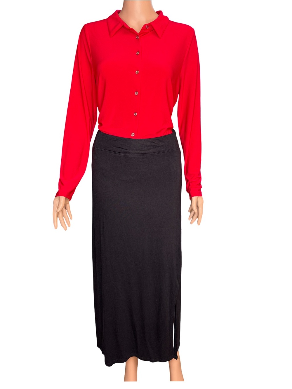 Sundry Black Midi Skirt with Side Slit Size 4 tag with 34” measurement waist